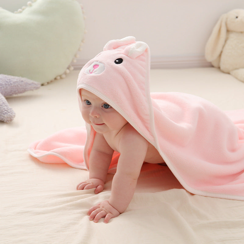 Cape de Bain Bébé à Motif d'Animaux – Polaire Corail, 80x80 cm, Lavable Machine | TrioNest™ mon adorable bebe