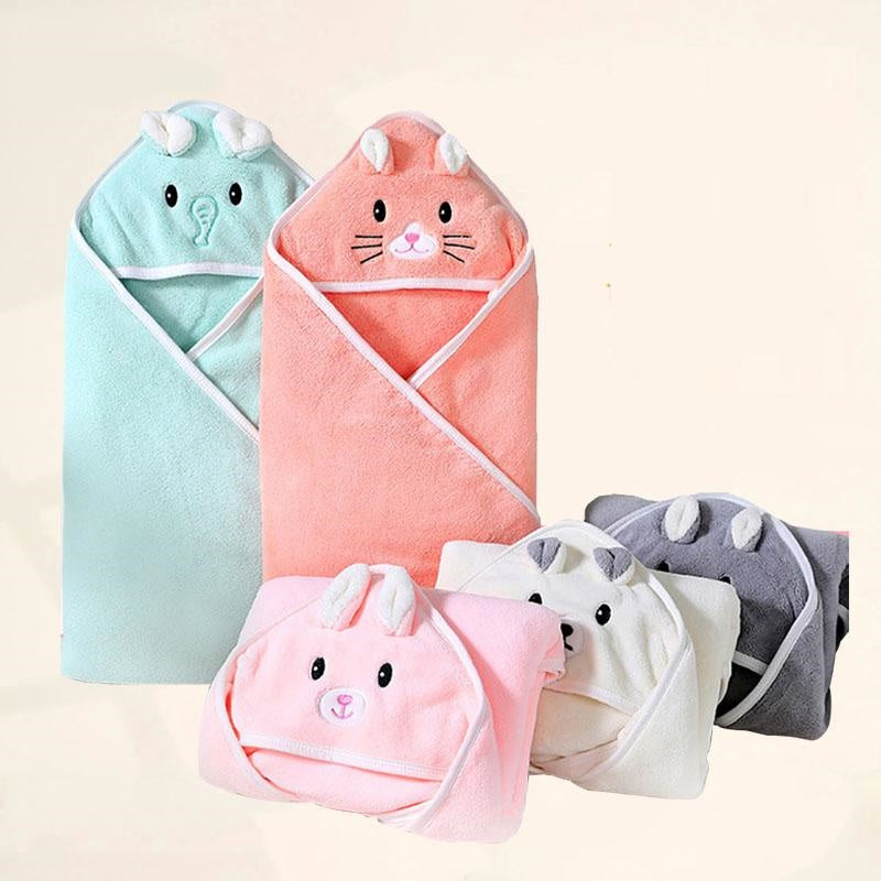 Cape de Bain Bébé à Motif d'Animaux – Polaire Corail, 80x80 cm, Lavable Machine | TrioNest™ mon adorable bebe