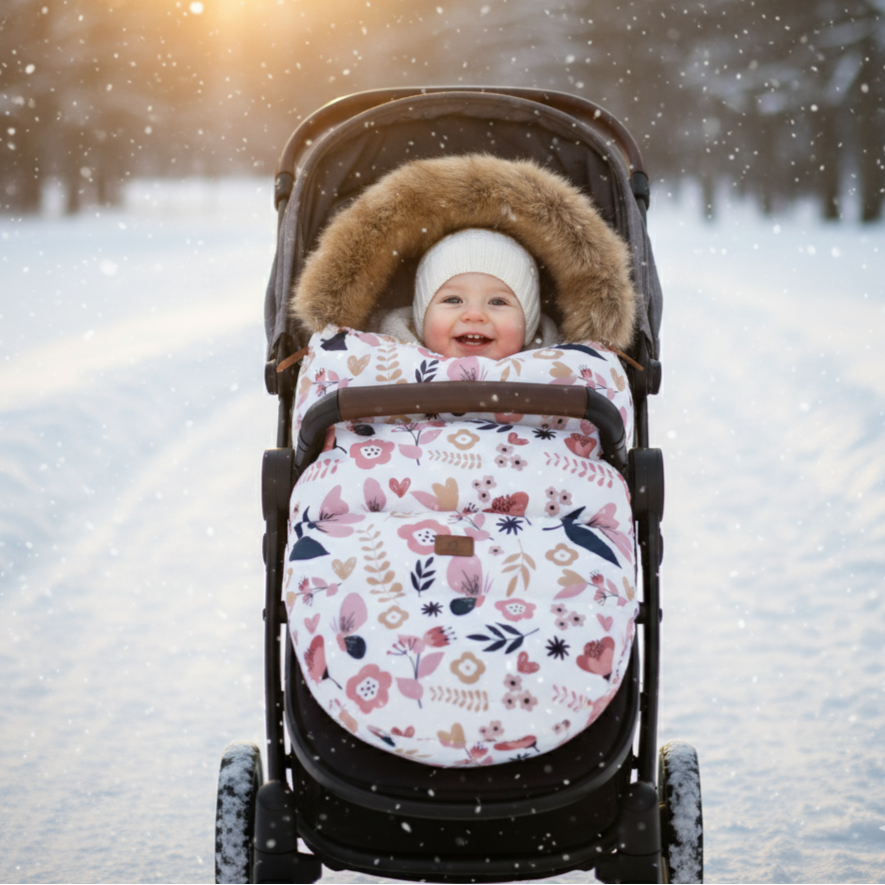 Chancelière Poussette à Fleurs – Polaire Ultra-Douce, Coupe-Vent, Universelle Poussette & Siège Auto | TrioNest™ Mon Adorable Bébé
