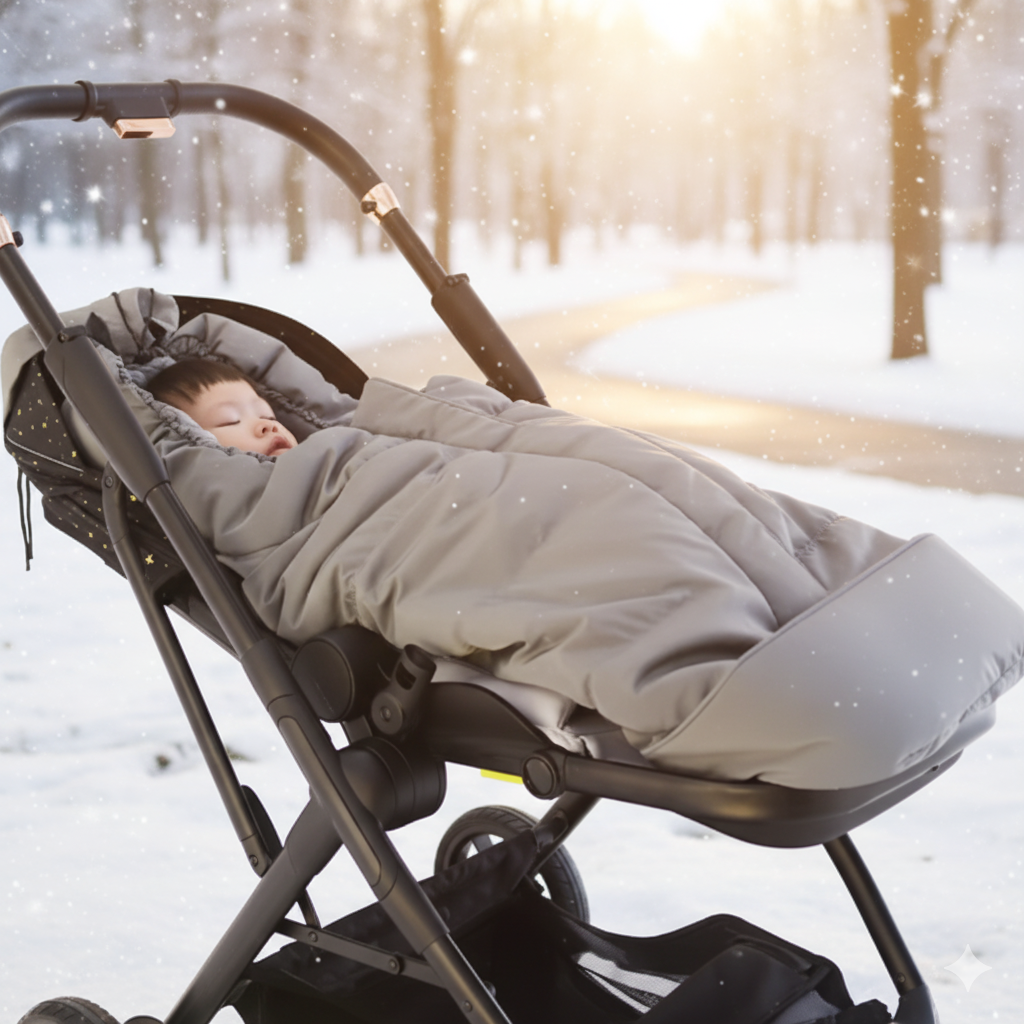 Chancelière Couvre-Pied Bébé – Bandes Réfléchissantes, 5 Fentes Harnais, Capuche, Zip Bidirectionnel | TrioNest™ Mon Adorable Bébé