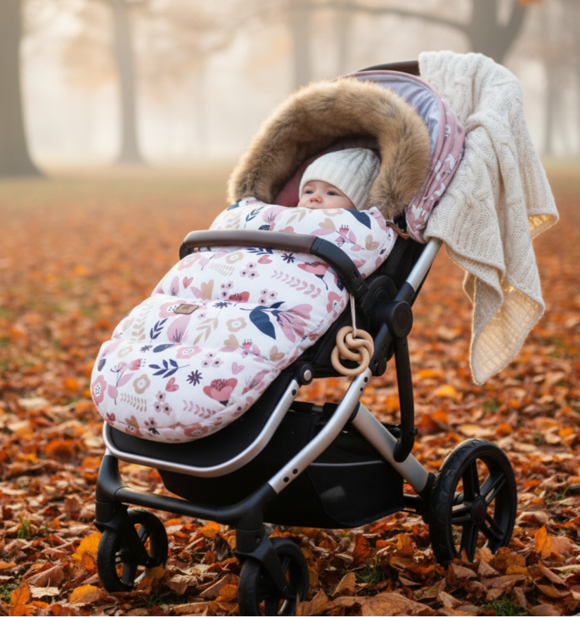 Chancelière Poussette à Fleurs – Polaire Ultra-Douce, Coupe-Vent, Universelle Poussette & Siège Auto | TrioNest™ Mon Adorable Bébé