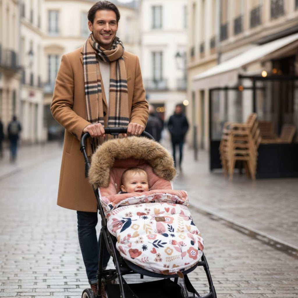 Chancelière Poussette à Fleurs – Polaire Ultra-Douce, Coupe-Vent, Universelle Poussette & Siège Auto | TrioNest™ Mon Adorable Bébé