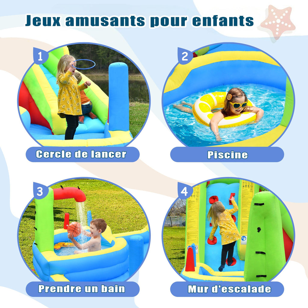 Château Gonflable avec Souffleur Enfant 3-10 Ans – Toboggan, Piscine, Basket, 159 kg | TrioNest™ mon adorable bebe