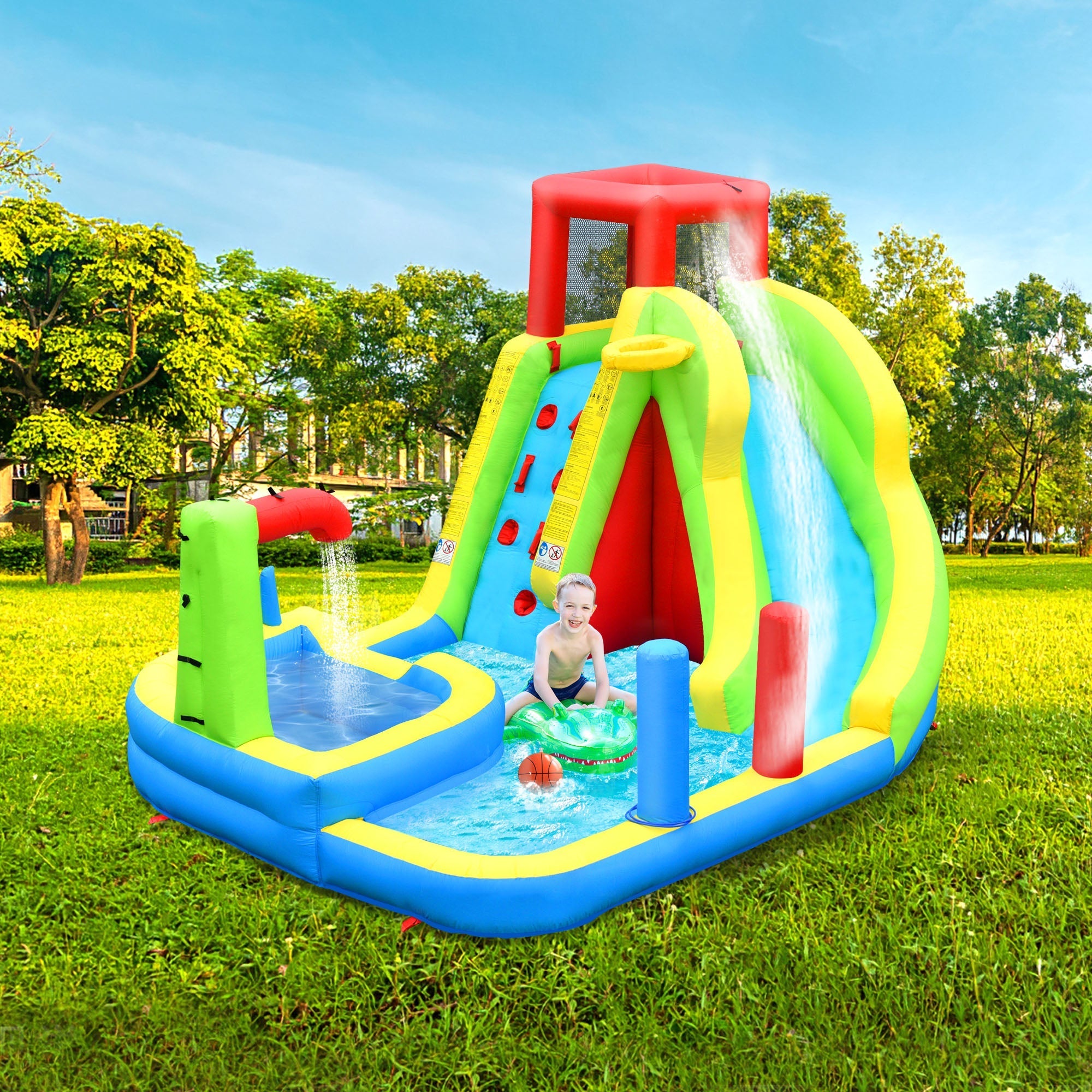 Château Gonflable avec Souffleur Enfant 3-10 Ans – Toboggan, Piscine, Basket, 159 kg | TrioNest™ mon adorable bebe