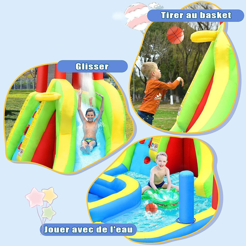 Château Gonflable avec Souffleur Enfant 3-10 Ans – Toboggan, Piscine, Basket, 159 kg | TrioNest™ mon adorable bebe