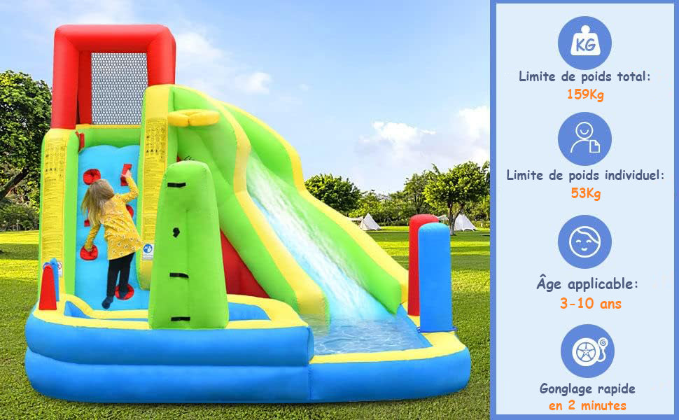 Château Gonflable avec Souffleur Enfant 3-10 Ans – Toboggan, Piscine, Basket, 159 kg | TrioNest™ mon adorable bebe