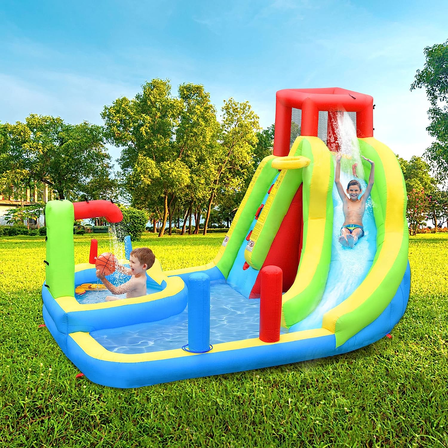Château Gonflable avec Souffleur Enfant 3-10 Ans – Toboggan, Piscine, Basket, 159 kg | TrioNest™ mon adorable bebe