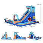 Château Gonflable 6-en-1 Enfant 3-6 Ans – Toboggan Aquatique, Piscine, Requin, 4 Enfants | TrioNest™ Mon Adorable Bébé