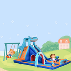 Château Gonflable 6-en-1 Enfant 3-6 Ans – Toboggan Aquatique, Piscine, Requin, 4 Enfants | TrioNest™ Mon Adorable Bébé