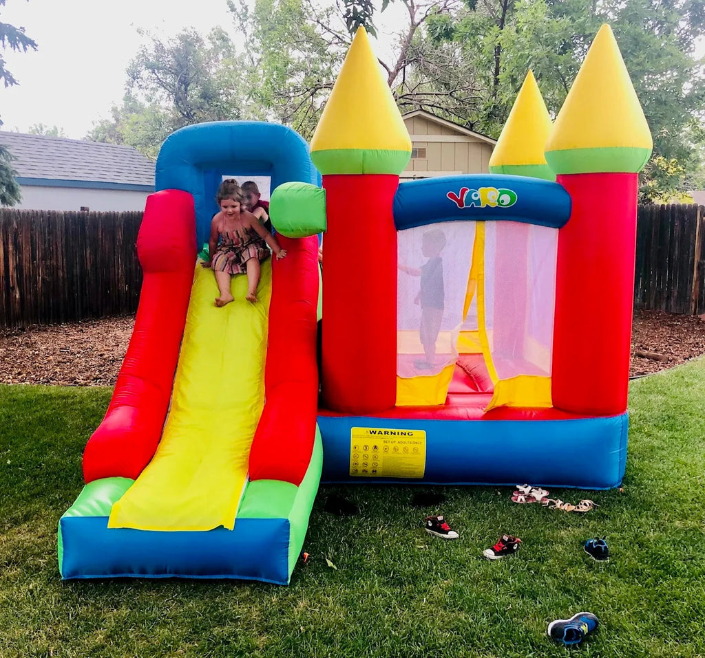 Château Gonflable avec Toboggan Enfant 3-14 Ans – 5 Enfants, Oxford PVC, Filet Sécurité, CE | TrioNest™ Mon Adorable Bébé