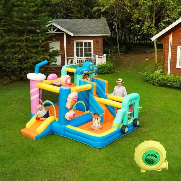 Château Gonflable Enfant 3-12 Ans – Toboggan, Maison Rebond & Voiture Crème Glacée, CE | IceBounce by TrioNest™ Mon Adorable Bébé