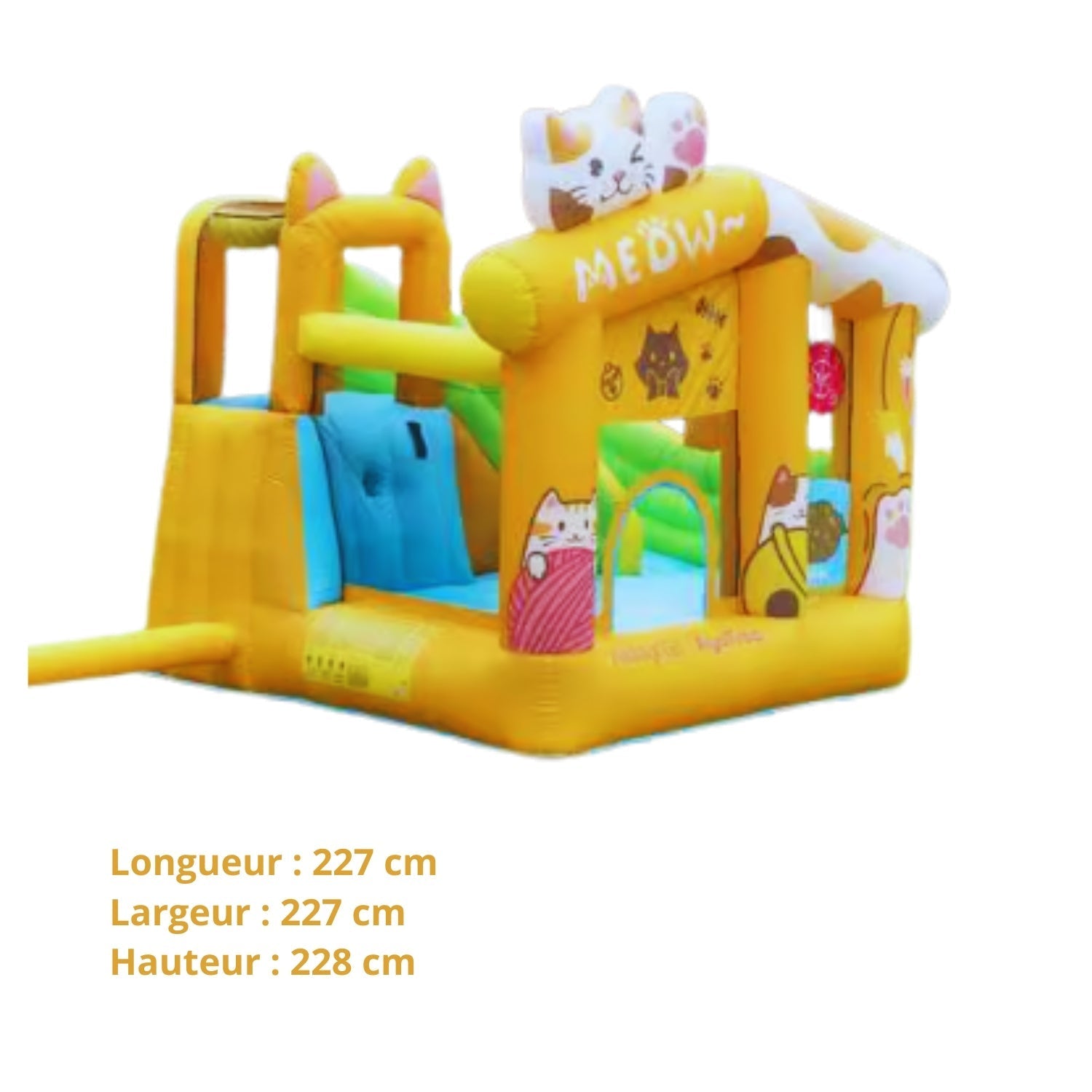 Château Gonflable Motif Chat Enfant 3-12 Ans – Trampoline, Zone Interactive, Compresseur Inclus | MiouCastle TrioNest™ Mon Adorable Bébé