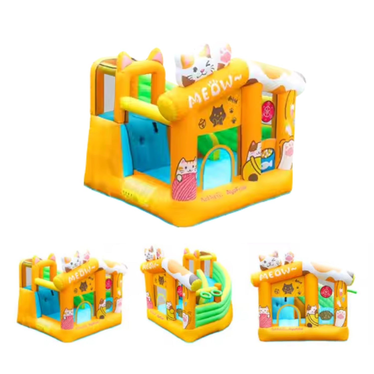 Château Gonflable Motif Chat Enfant 3-12 Ans – Trampoline, Zone Interactive, Compresseur Inclus | MiouCastle TrioNest™ Mon Adorable Bébé