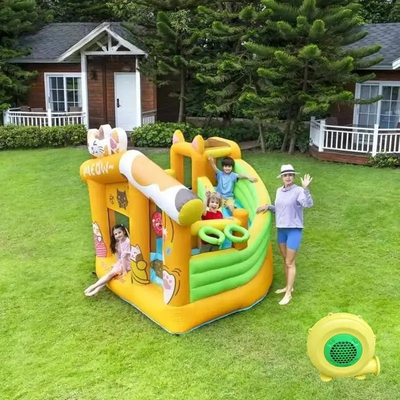 Château Gonflable Motif Chat Enfant 3-12 Ans – Trampoline, Zone Interactive, Compresseur Inclus | MiouCastle TrioNest™ Mon Adorable Bébé