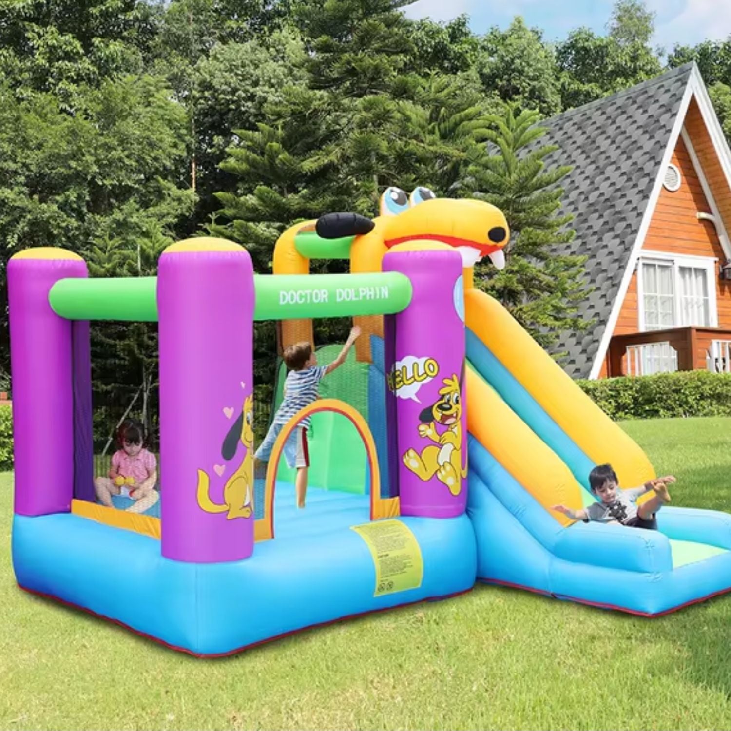 Château Gonflable Toboggan Enfant 3-12 Ans – Design Chien, Saut & Escalade, Oxford, EN71 | WoofSlide by TrioNest™ Mon Adorable Bébé