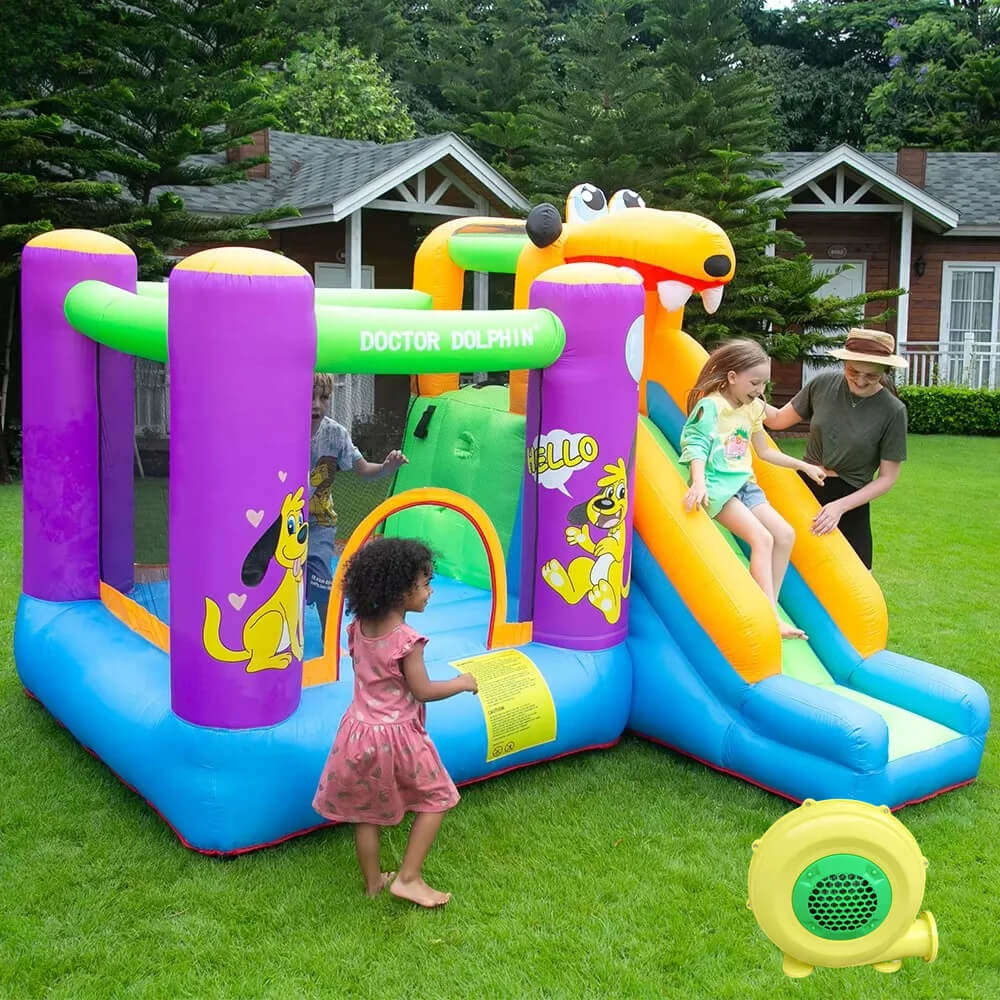 Château Gonflable Toboggan Enfant 3-12 Ans – Design Chien, Saut & Escalade, Oxford, EN71 | WoofSlide by TrioNest™ Mon Adorable Bébé