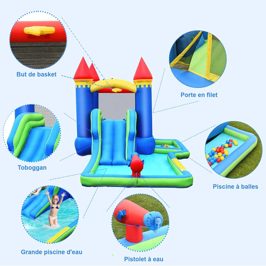 Château Gonflable Multi-Jeux 3-8 Ans – 30 Balles, Basketball, Aquatique, Oxford 840D, ASTM | JoyWorld by TrioNest™ Mon Adorable Bébé