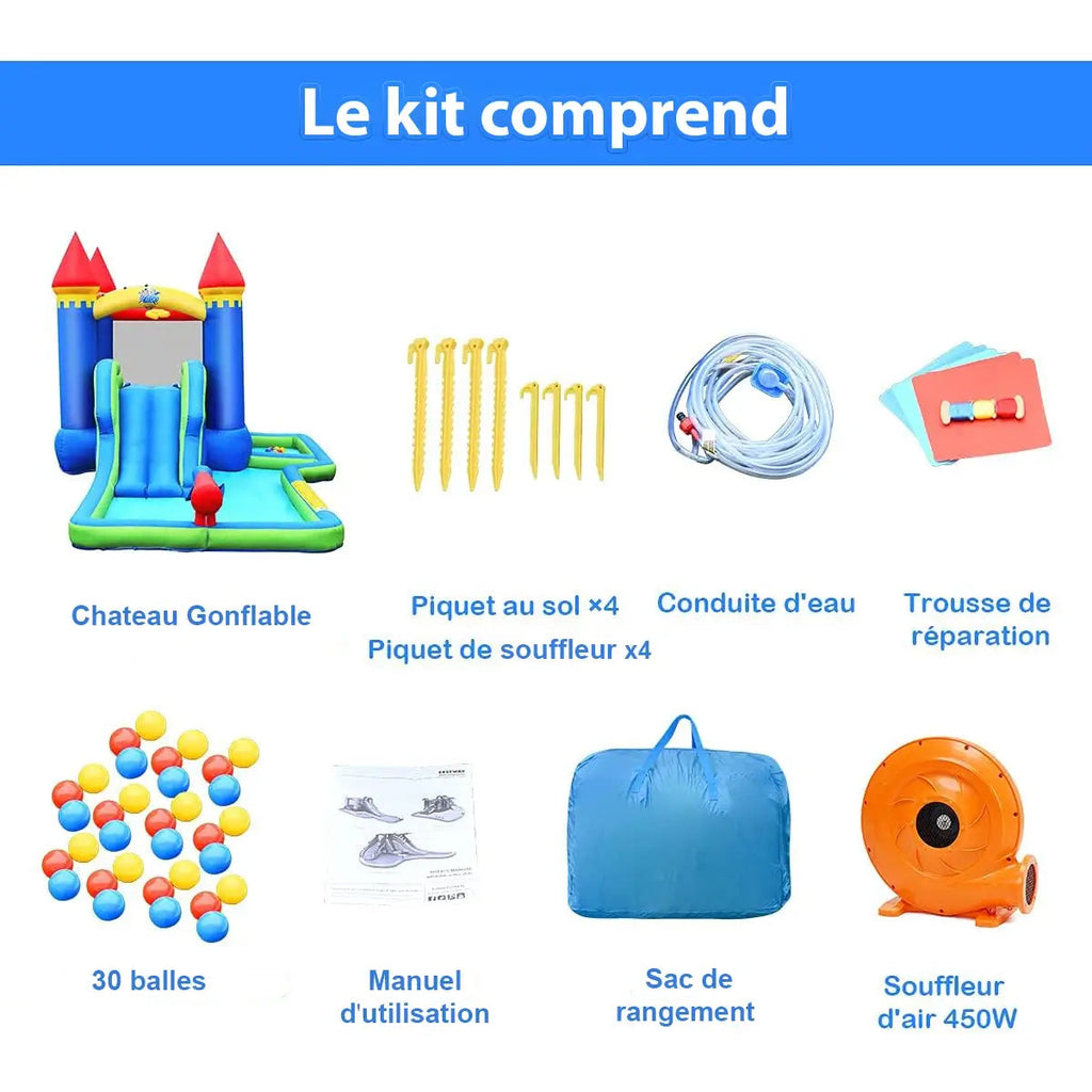 Château Gonflable Multi-Jeux 3-8 Ans – 30 Balles, Basketball, Aquatique, Oxford 840D, ASTM | JoyWorld by TrioNest™ Mon Adorable Bébé