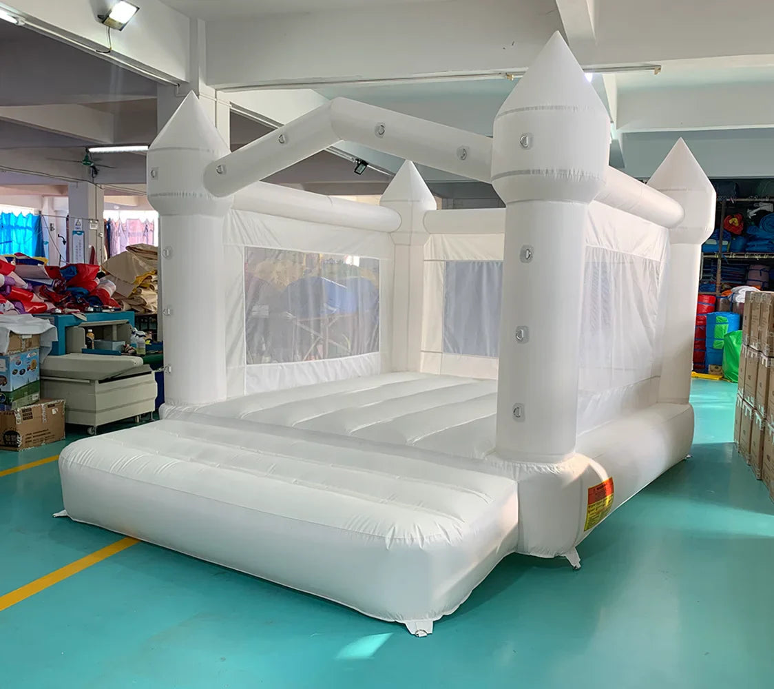 Château Gonflable Féérique Blanc – Toboggan, Fenêtres Transparentes, 5-8 Enfants, PVC & Nylon | DreamCastle by TrioNest™ Mon Adorable Bébé