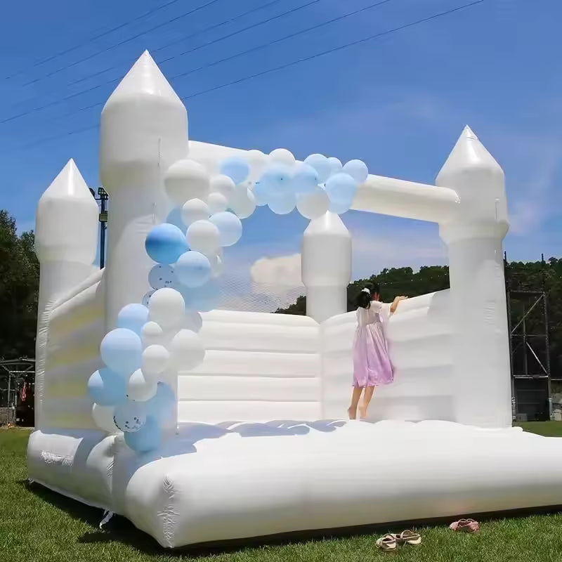 Château Gonflable Féérique Blanc – Toboggan, Fenêtres Transparentes, 5-8 Enfants, PVC & Nylon | DreamCastle by TrioNest™ Mon Adorable Bébé