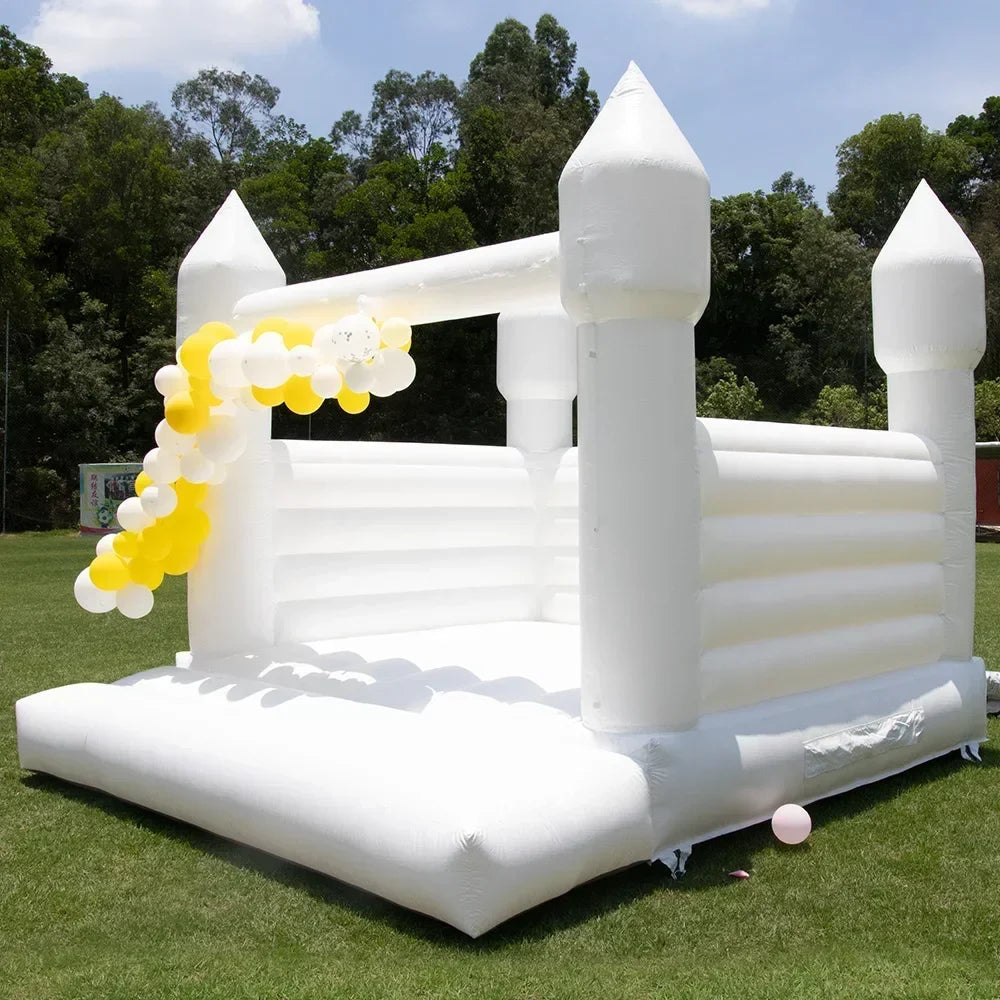 Château Gonflable Féérique Blanc – Toboggan, Fenêtres Transparentes, 5-8 Enfants, PVC & Nylon | DreamCastle by TrioNest™ Mon Adorable Bébé
