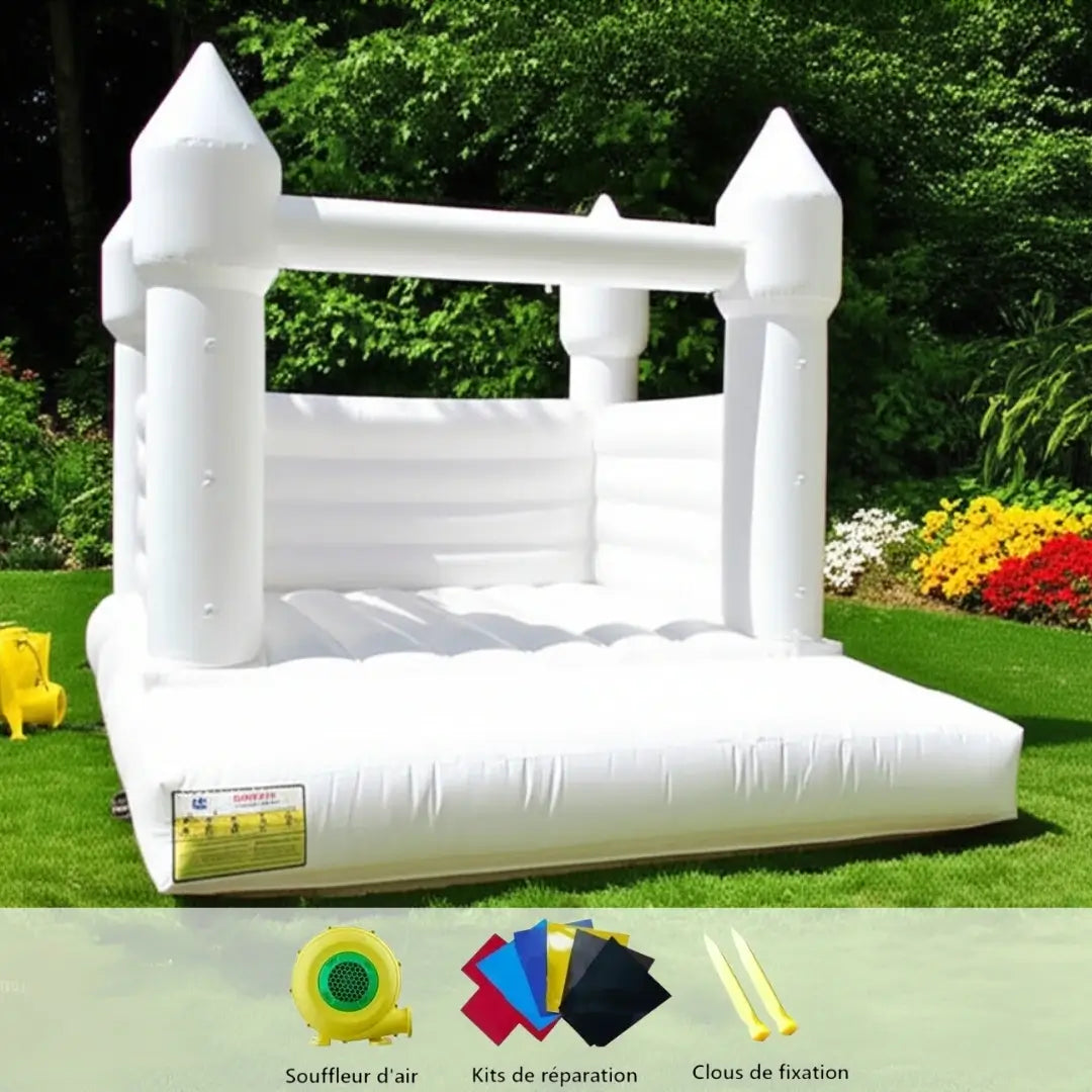 Château Gonflable Féérique Blanc – Toboggan, Fenêtres Transparentes, 5-8 Enfants, PVC & Nylon | DreamCastle by TrioNest™ Mon Adorable Bébé