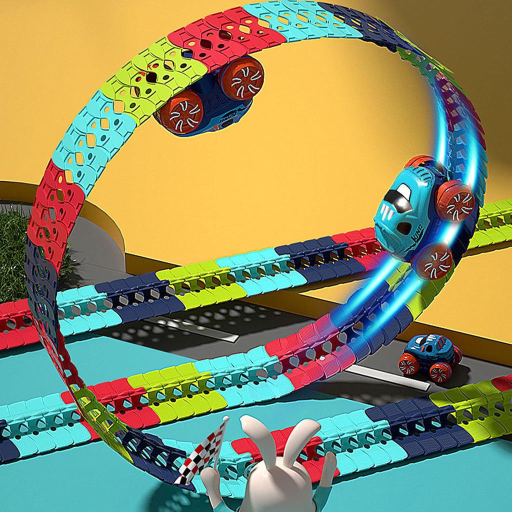 Circuit Voiture Enfant LED Modulable – Loopings, 3 Tailles jusqu'à 384 cm, ABS, Voitures Multicolores | CarLoop by TrioNest™