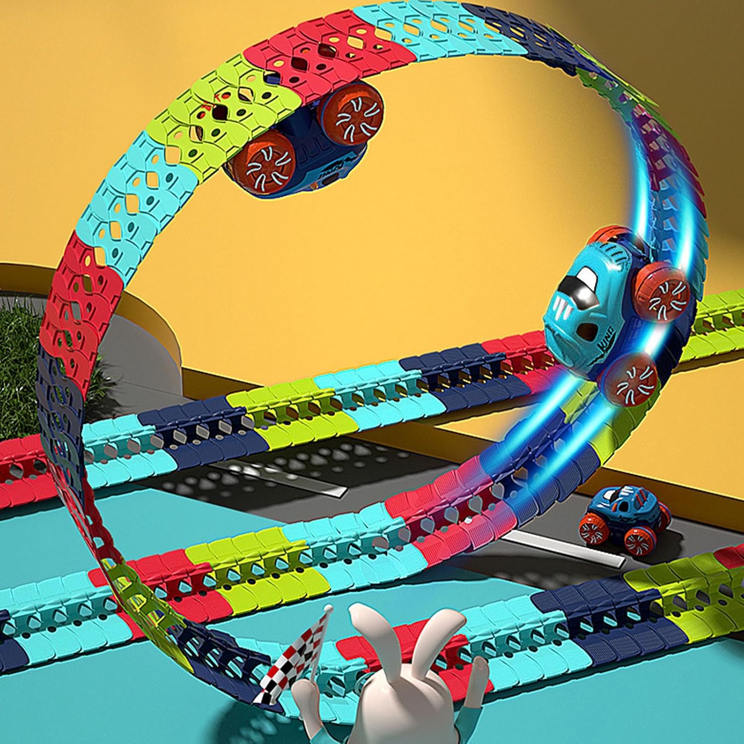 Circuit Voiture Enfant LED Modulable – Loopings, 3 Tailles jusqu'à 384 cm, ABS, Voitures Multicolores | CarLoop by TrioNest™