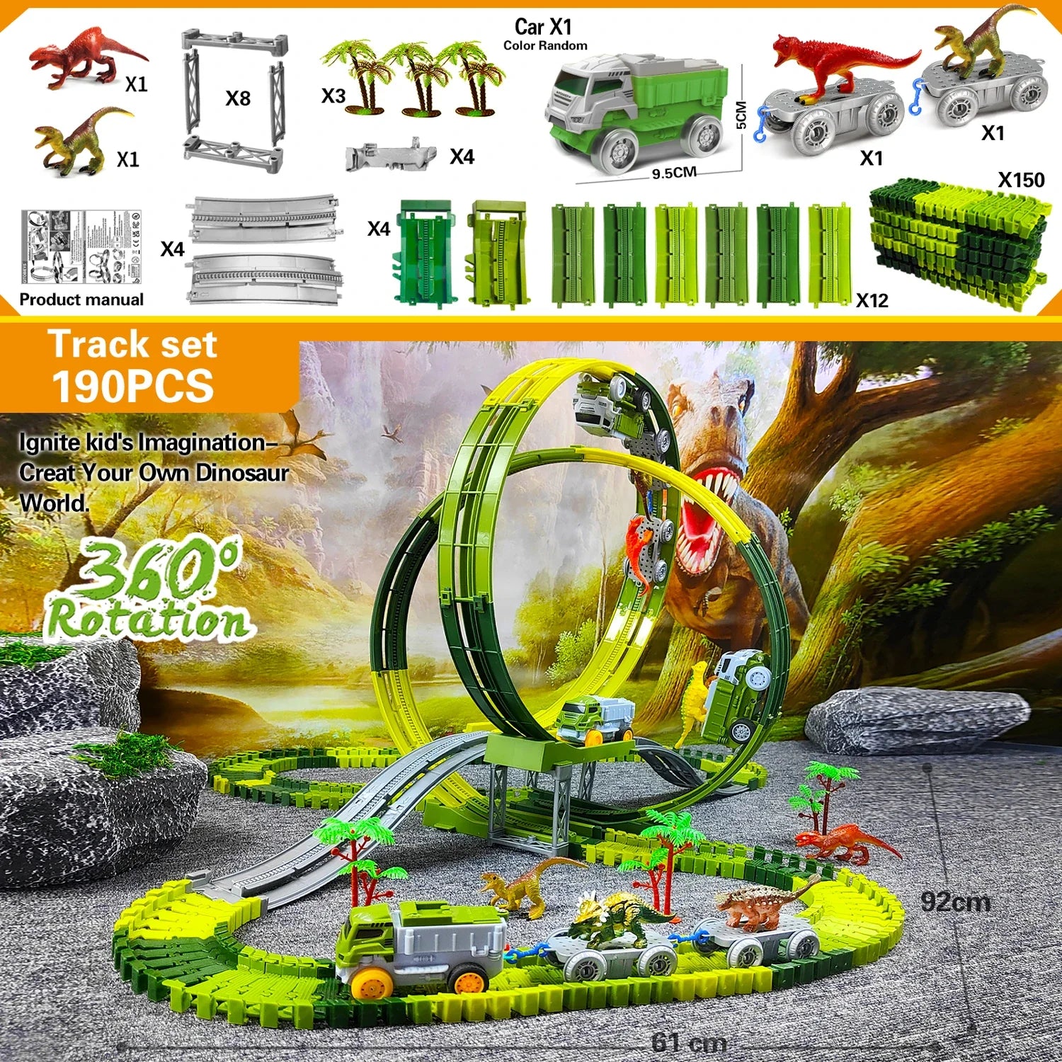 Circuit Voiture Anti-Gravité Looping Vertical 360° – Motorisé, Rampes, Décor Dinos, ABS CE, 4-12 Ans | VertLoop360 by TrioNest™