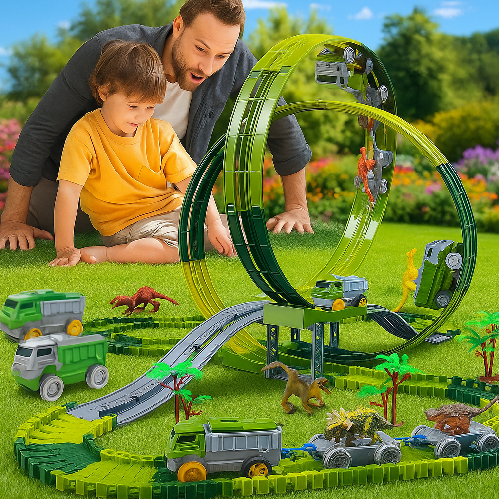 Circuit Voiture Anti-Gravité Looping Vertical 360° – Motorisé, Rampes, Décor Dinos, ABS CE, 4-12 Ans | VertLoop360 by TrioNest™