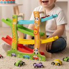 Circuit Voiture Bois TrackNest – 4 Pistes, Bois Massif, Peintures Non Toxiques, Dès 3 Ans | TrioNest™