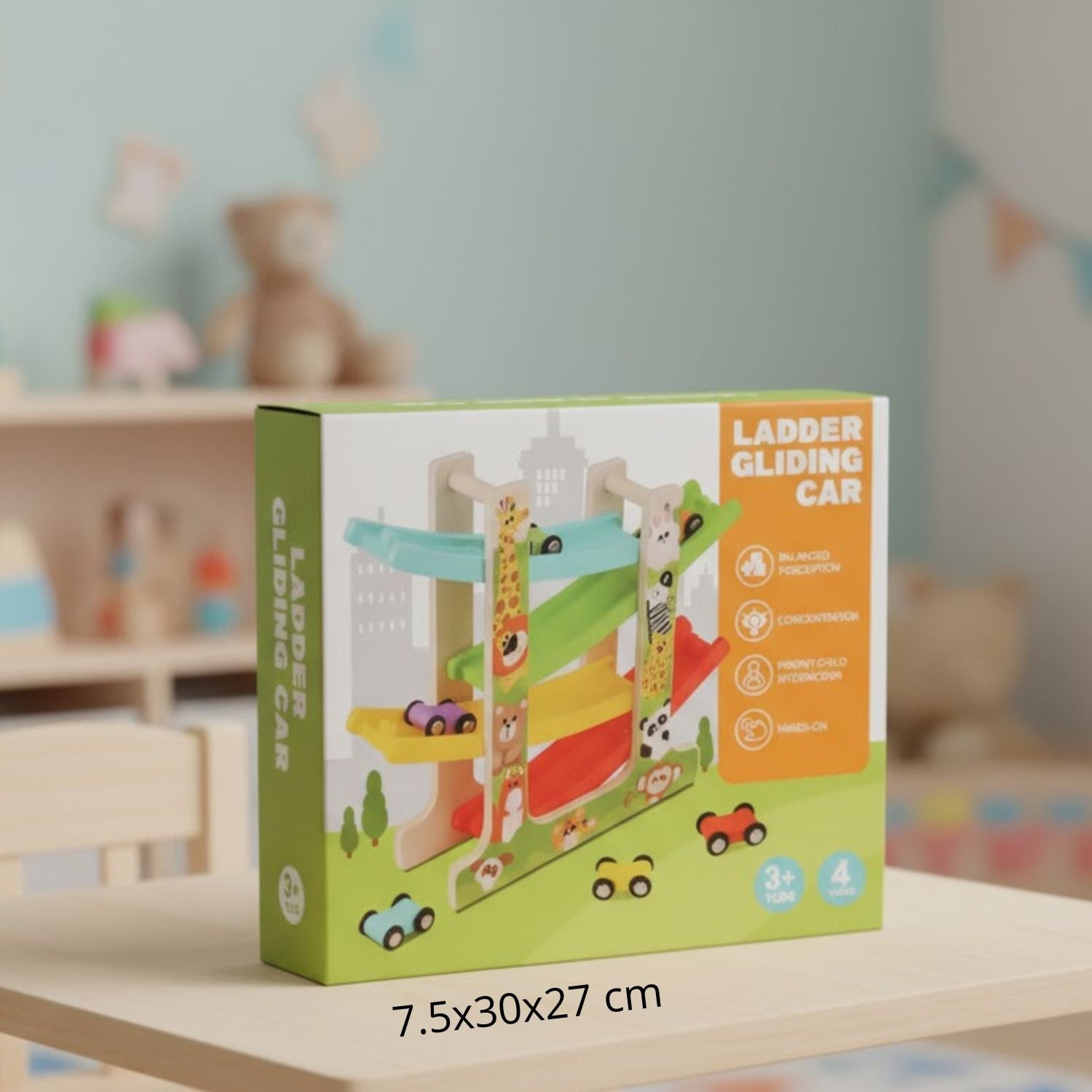 Circuit Voiture Bois TrackNest – 4 Pistes, Bois Massif, Peintures Non Toxiques, Dès 3 Ans | TrioNest™