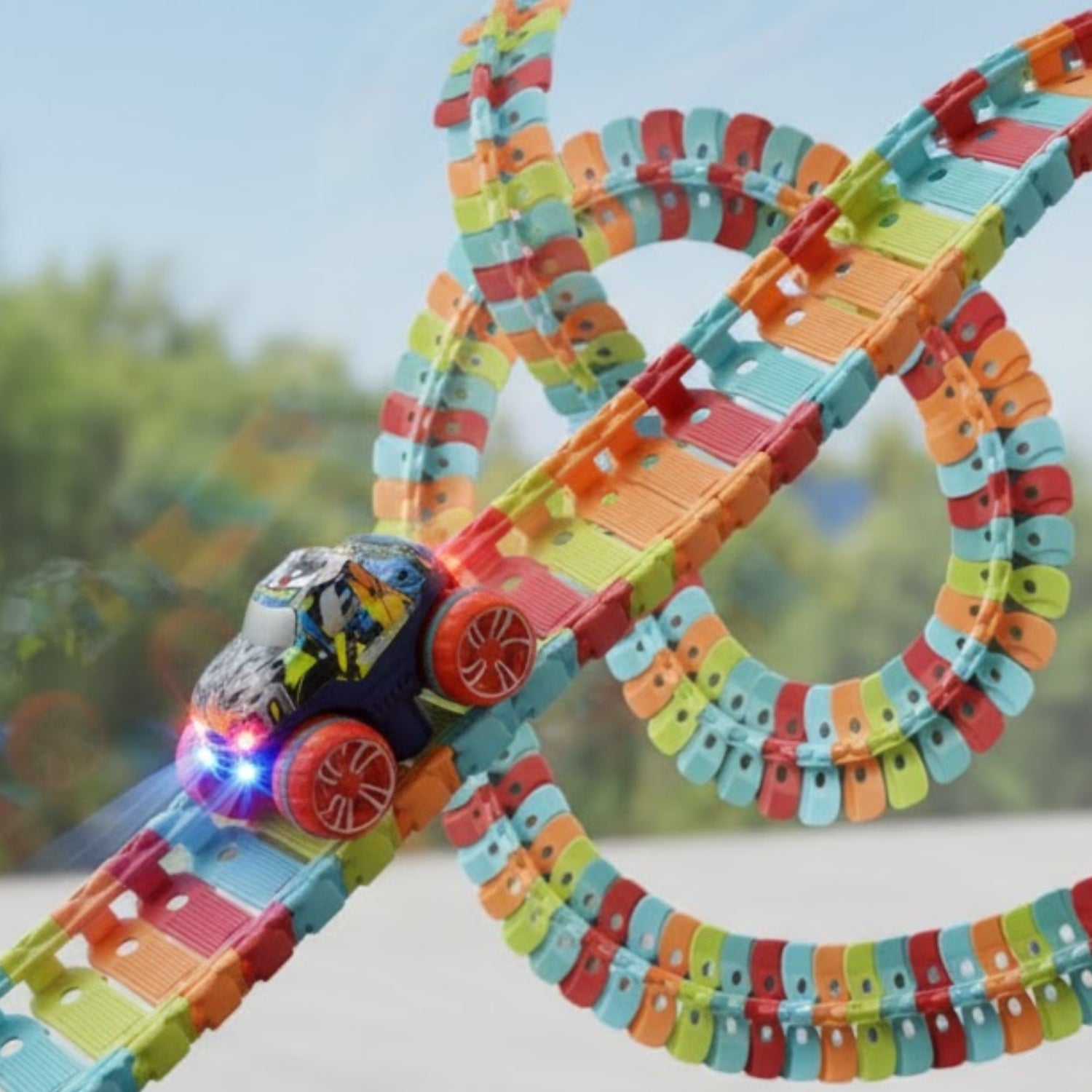 Circuit Voiture Enfant Dès 2 Ans – LED Intégrées, Segments Magnétiques, 2 m, ABS CE, Sans BPA | GlowTrack2 by TrioNest™