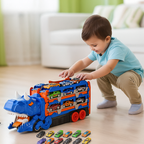 Circuit Voiture Enfant Garage Dinosaure 2-en-1 – Pliable, Tête Articulée, Voitures Numérotées, Sans Piles | DinoPark2in1 by TrioNest™