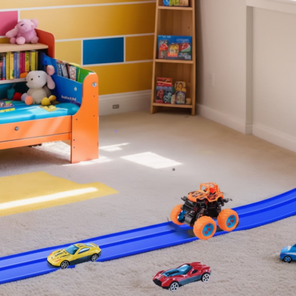 Circuit Voiture Enfant Flexible Silicone – Ventouses, 4,96 m, Murs & Fenêtres, Toutes Mini-Voitures | SiliTrack5M by TrioNest™