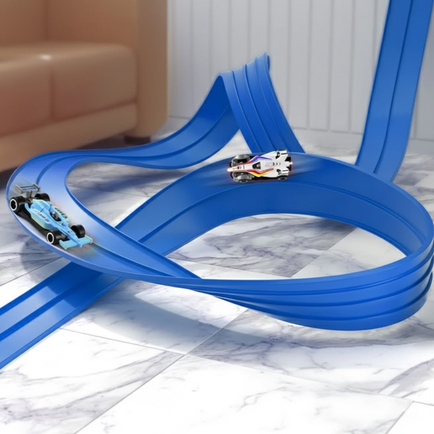 Circuit Voiture Enfant Flexible Silicone – Ventouses, 4,96 m, Murs & Fenêtres, Toutes Mini-Voitures | SiliTrack5M by TrioNest™