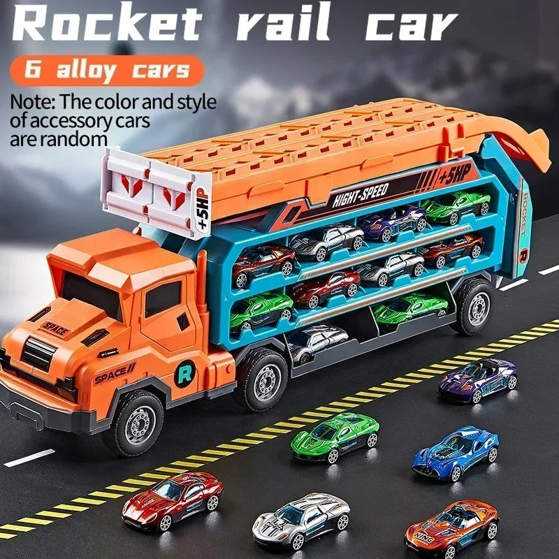 Circuit Voiture Transformable 3-en-1 – Camion, Lanceur, Piste, 6 Voitures Alliage, CE, 4-14 Ans | TransLaunch3 by TrioNest™