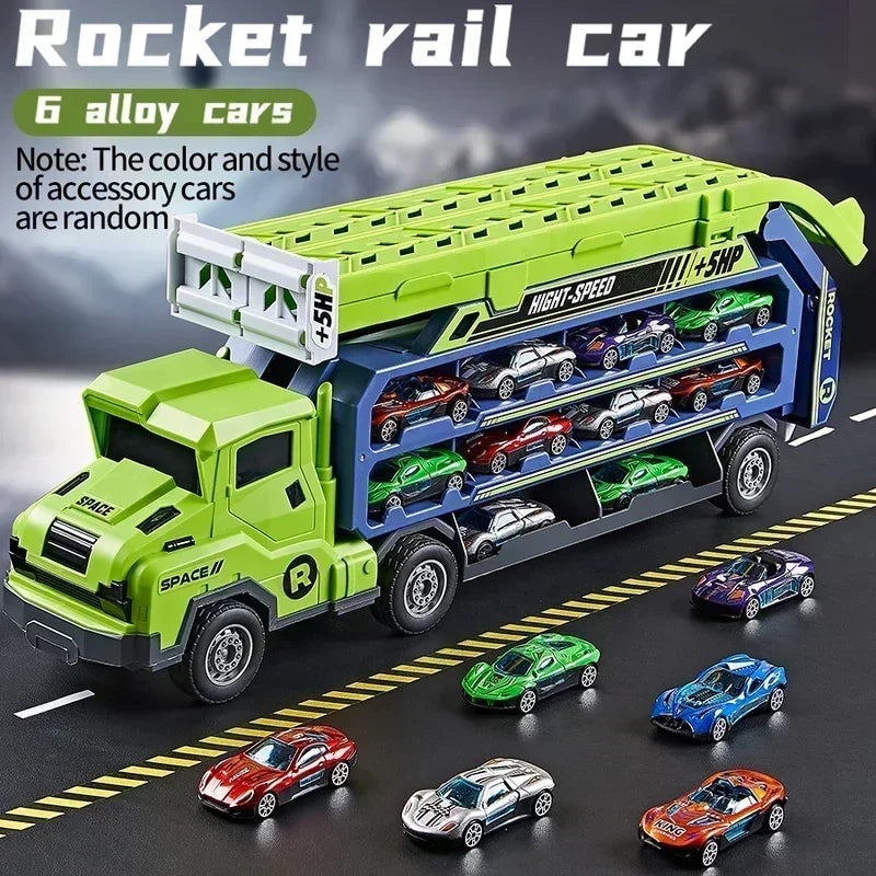 Circuit Voiture Transformable 3-en-1 – Camion, Lanceur, Piste, 6 Voitures Alliage, CE, 4-14 Ans | TransLaunch3 by TrioNest™