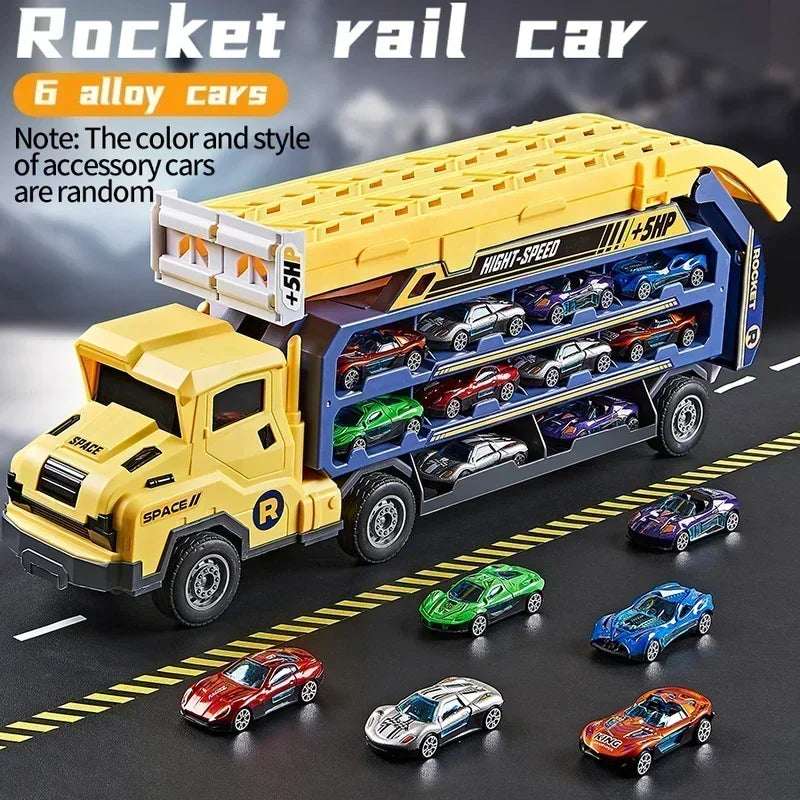 Circuit Voiture Transformable 3-en-1 – Camion, Lanceur, Piste, 6 Voitures Alliage, CE, 4-14 Ans | TransLaunch3 by TrioNest™