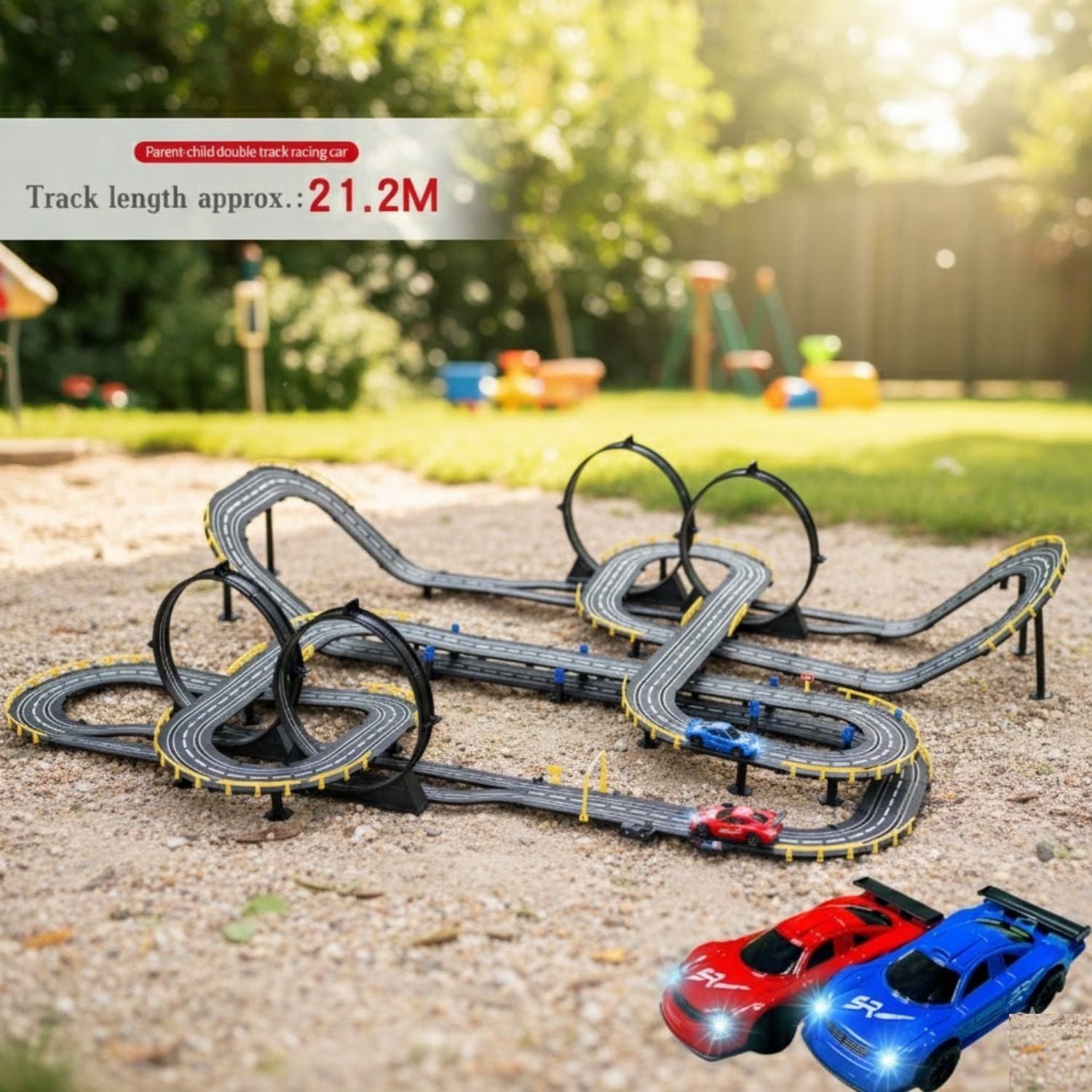 Circuit électrique Voitures 3D Double Niveau – Rails Acier, Clip, Ligne Départ Lumineuse, Dès 6 Ans | ArcSpeed3D by TrioNest™