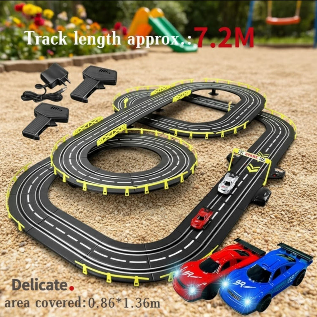 Circuit électrique Voitures 3D Double Niveau – Rails Acier, Clip, Ligne Départ Lumineuse, Dès 6 Ans | ArcSpeed3D by TrioNest™