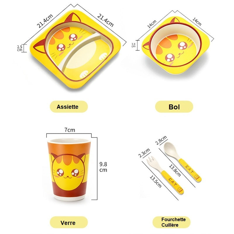 Coffret Repas Bébé à Motifs d'Animaux – Bambou PP Sans BPA, 5 Pièces | TrioNest™