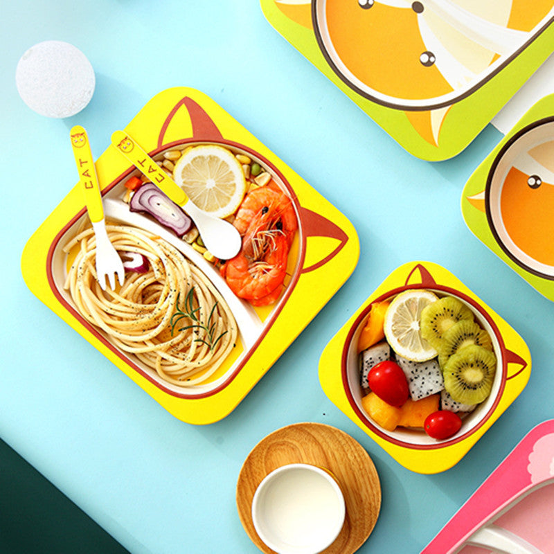 Coffret Repas Bébé à Motifs d'Animaux – Bambou PP Sans BPA, 5 Pièces | TrioNest™