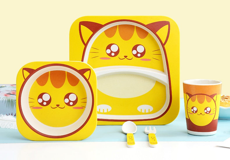 Coffret Repas Bébé à Motifs d'Animaux – Bambou PP Sans BPA, 5 Pièces | TrioNest™