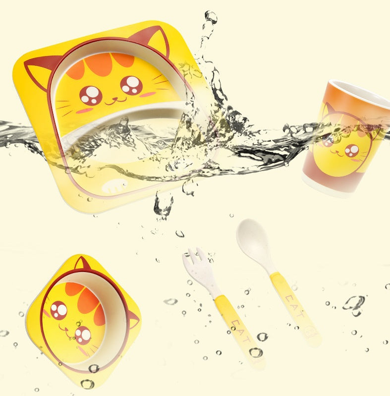 Coffret Repas Bébé à Motifs d'Animaux – Bambou PP Sans BPA, 5 Pièces | TrioNest™