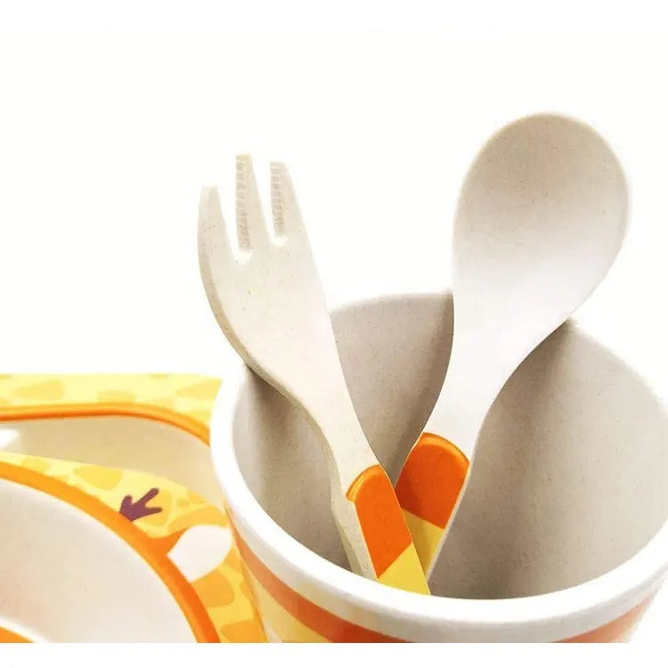 Coffret Repas Bébé à Motifs d'Animaux – Bambou PP Sans BPA, 5 Pièces | TrioNest™