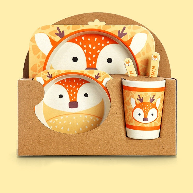 Coffret Repas Bébé à Motifs d'Animaux – Bambou PP Sans BPA, 5 Pièces | TrioNest™