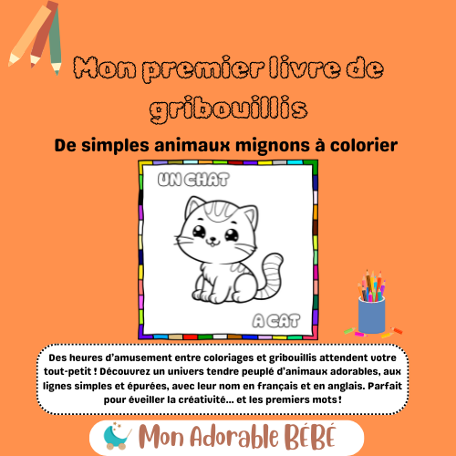 Malbuch PDF Kinder 33 Tiere Zweisprachig Französisch-Englisch – TrioNest™