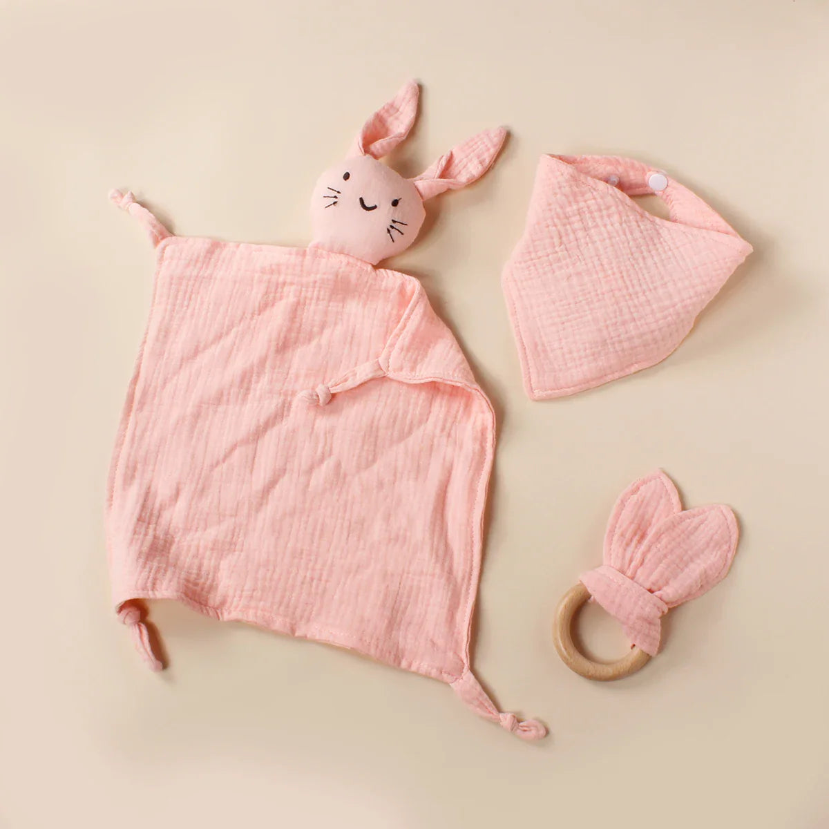 Doudou en Mousseline Bébé | TrioNest™ – Ensemble 3 Pièces, OEKO-TEX®, 30x30 cm, 0-2 Ans, 5 Coloris