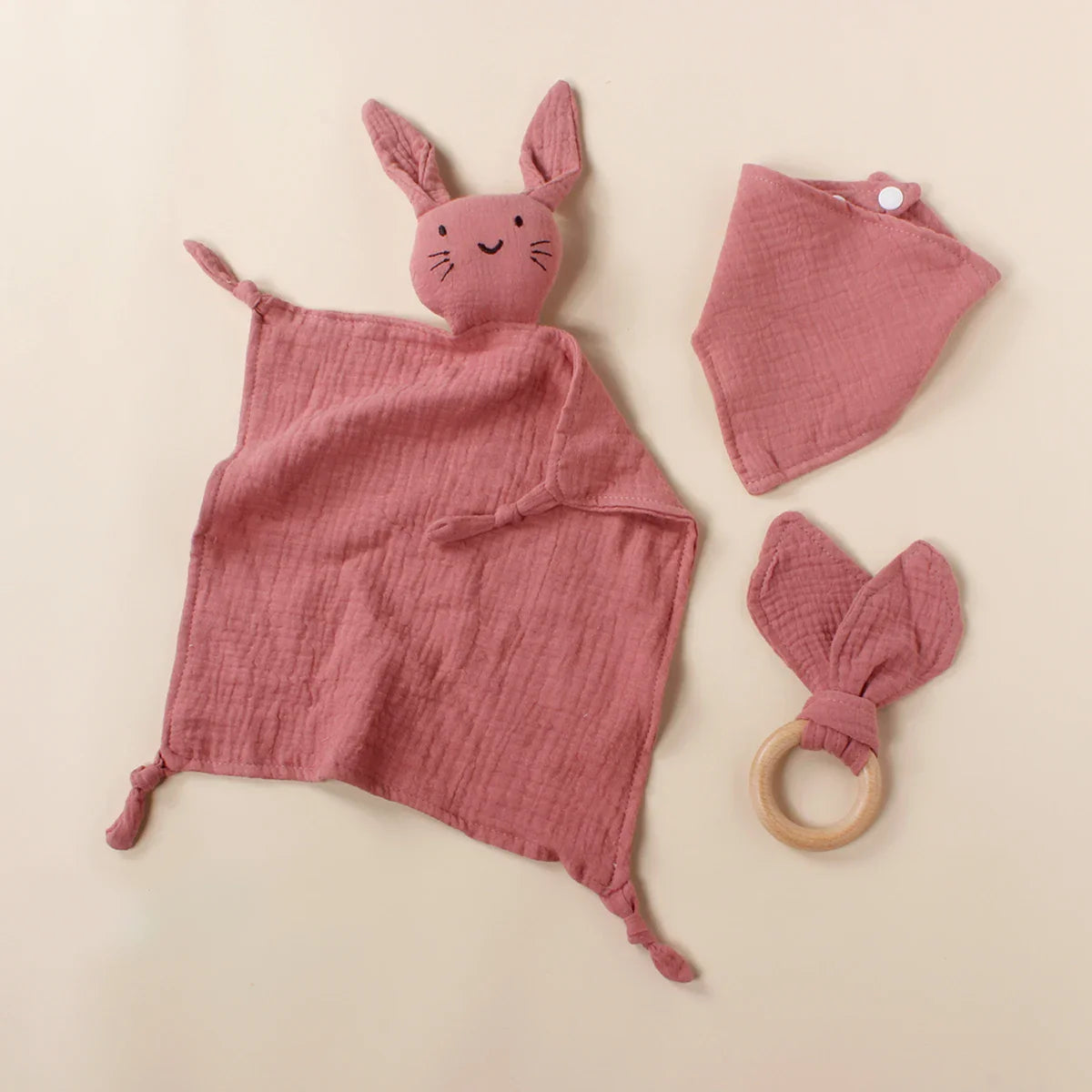 Doudou en Mousseline Bébé | TrioNest™ – Ensemble 3 Pièces, OEKO-TEX®, 30x30 cm, 0-2 Ans, 5 Coloris
